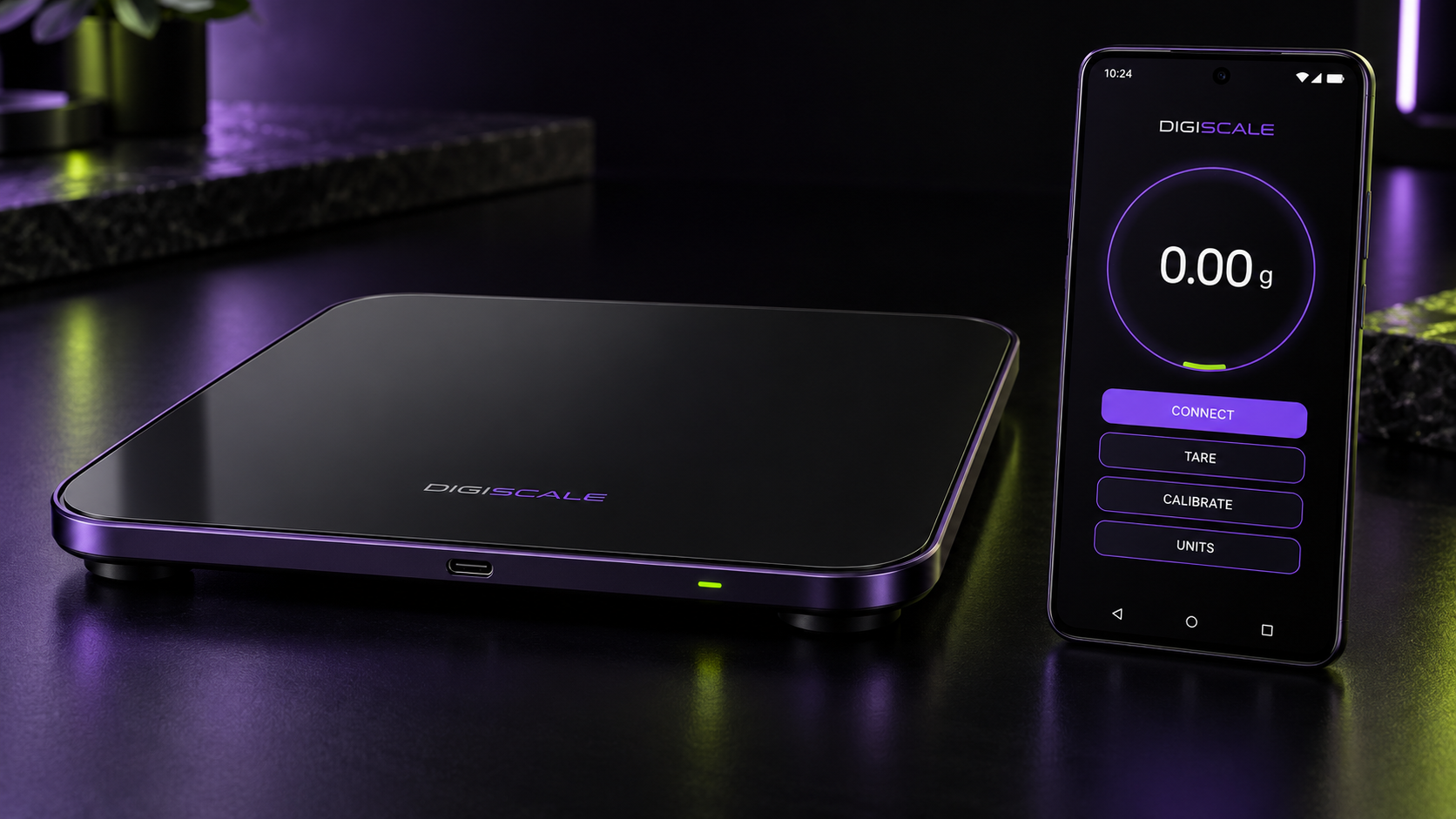 DigiScale physical sensor pad connected to the Android app interface